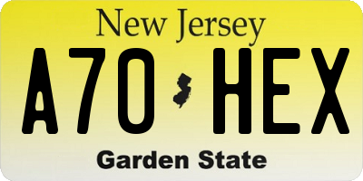 NJ license plate A70HEX