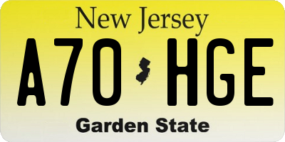 NJ license plate A70HGE