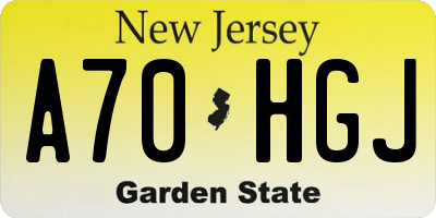 NJ license plate A70HGJ