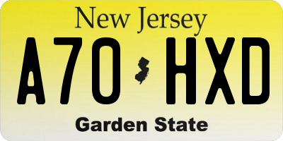 NJ license plate A70HXD