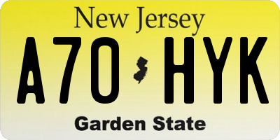 NJ license plate A70HYK