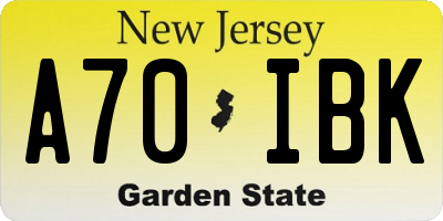 NJ license plate A70IBK