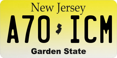 NJ license plate A70ICM
