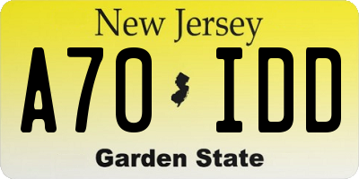 NJ license plate A70IDD