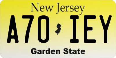 NJ license plate A70IEY