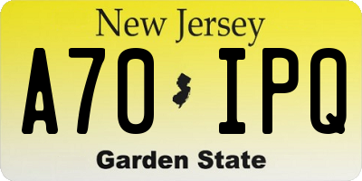 NJ license plate A70IPQ