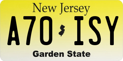 NJ license plate A70ISY