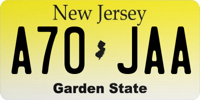 NJ license plate A70JAA