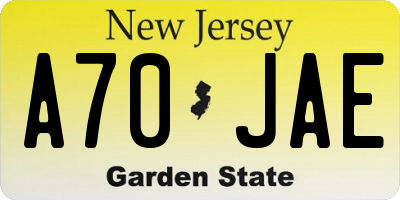 NJ license plate A70JAE