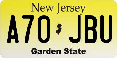 NJ license plate A70JBU