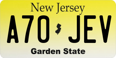 NJ license plate A70JEV