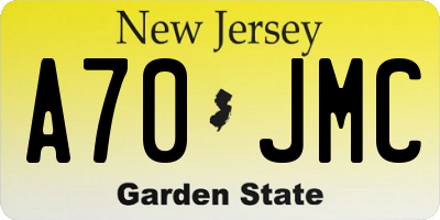 NJ license plate A70JMC