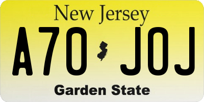 NJ license plate A70JOJ