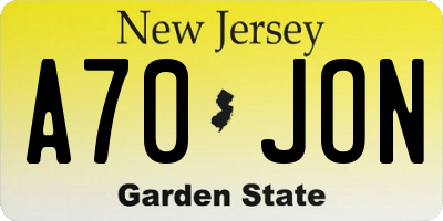 NJ license plate A70JON