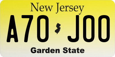 NJ license plate A70JOO