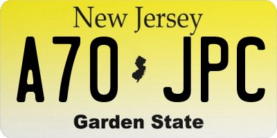 NJ license plate A70JPC