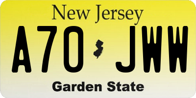 NJ license plate A70JWW