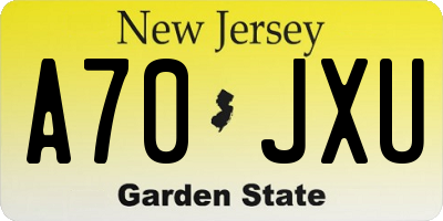 NJ license plate A70JXU