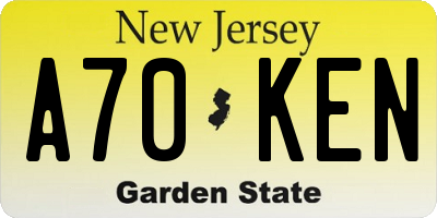 NJ license plate A70KEN
