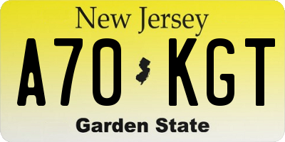 NJ license plate A70KGT