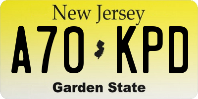NJ license plate A70KPD