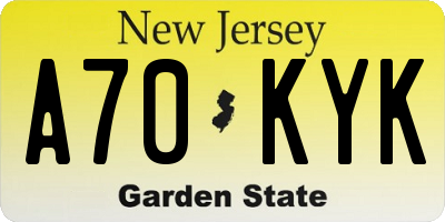 NJ license plate A70KYK