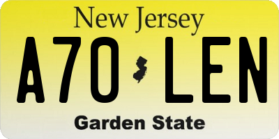 NJ license plate A70LEN