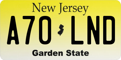 NJ license plate A70LND