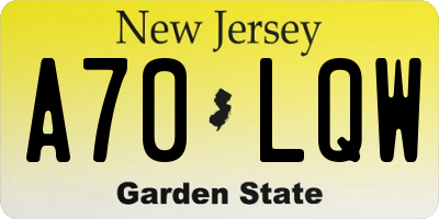 NJ license plate A70LQW
