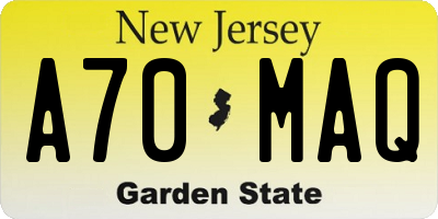 NJ license plate A70MAQ