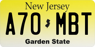 NJ license plate A70MBT