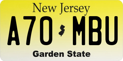 NJ license plate A70MBU