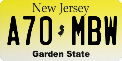 NJ license plate A70MBW