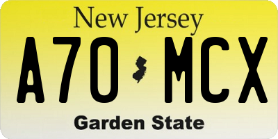 NJ license plate A70MCX