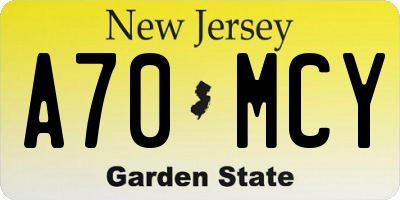 NJ license plate A70MCY