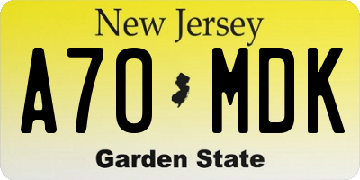 NJ license plate A70MDK