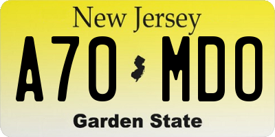 NJ license plate A70MDO