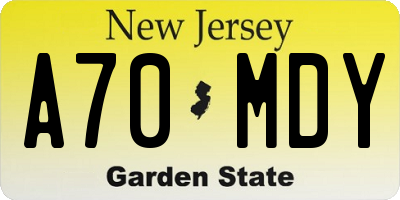NJ license plate A70MDY