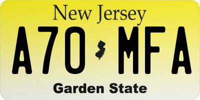 NJ license plate A70MFA