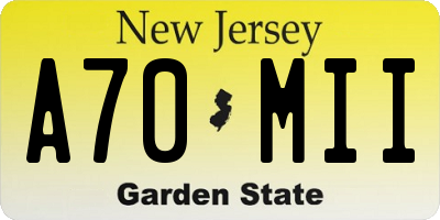NJ license plate A70MII