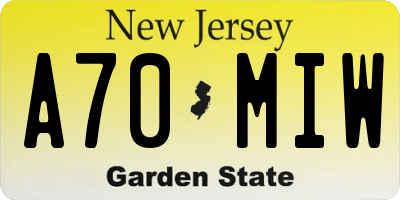 NJ license plate A70MIW