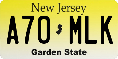 NJ license plate A70MLK
