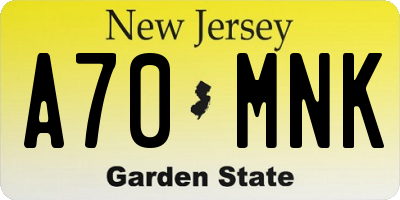 NJ license plate A70MNK