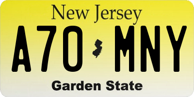 NJ license plate A70MNY