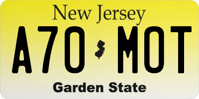 NJ license plate A70MOT