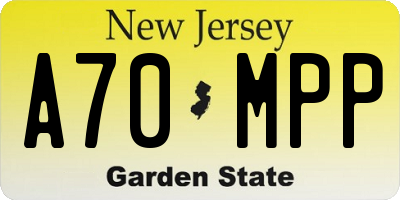 NJ license plate A70MPP