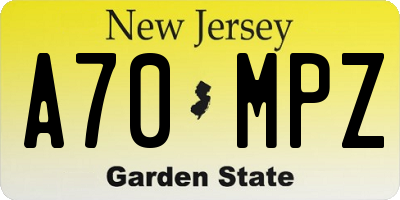 NJ license plate A70MPZ