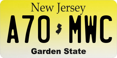 NJ license plate A70MWC