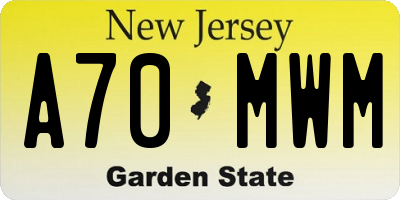 NJ license plate A70MWM