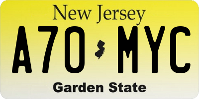 NJ license plate A70MYC